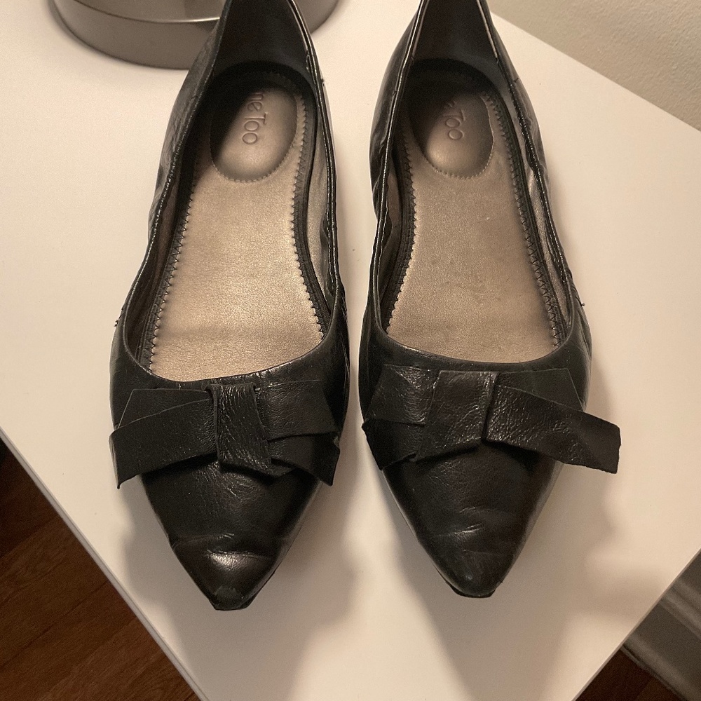Me Too Black Pointed Toe Bow Dressy Flat 12M